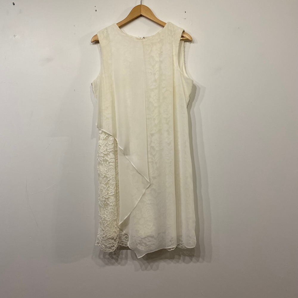 Davids Bridal Ivory Lace Chiffon Overlay Sleeveless Shift Dress Womens 16